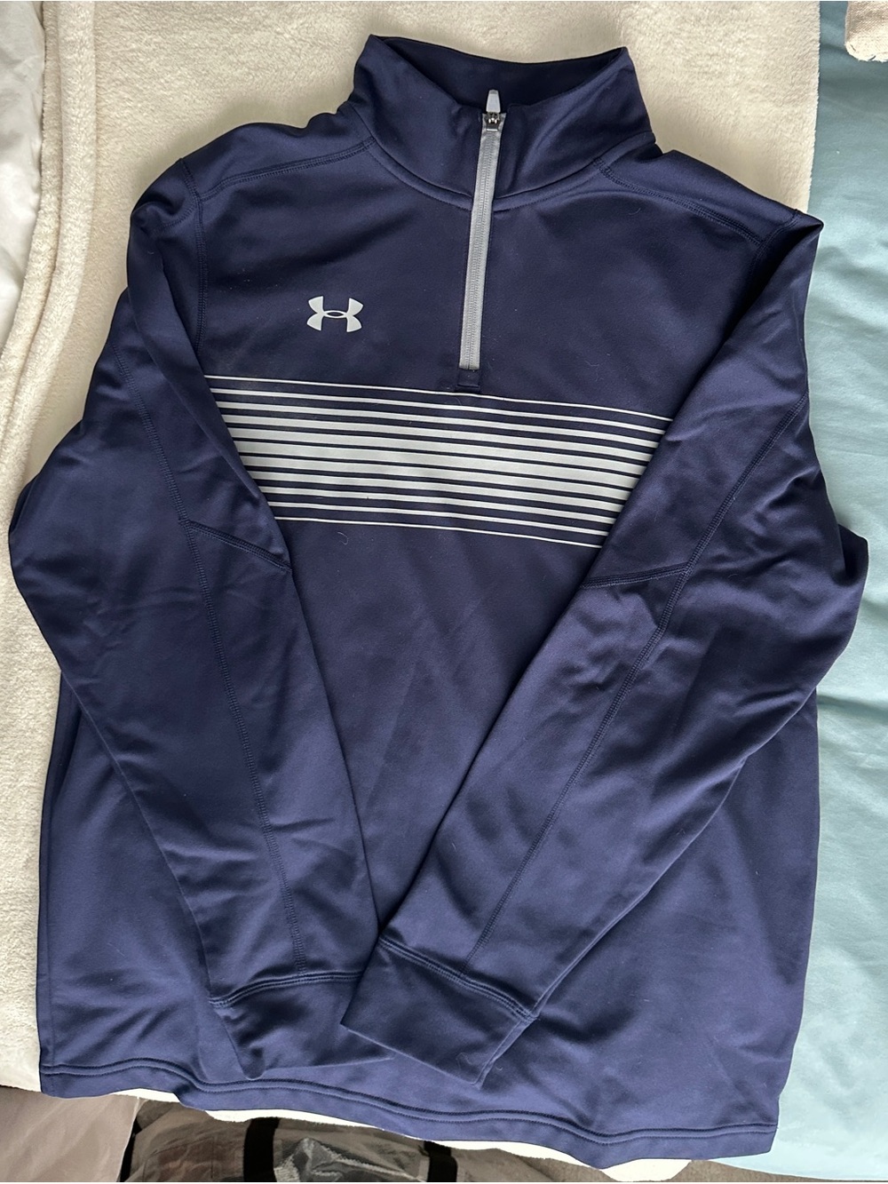 Under Armour Men's Navy Half-Zip Pullover with White Stripe Detail